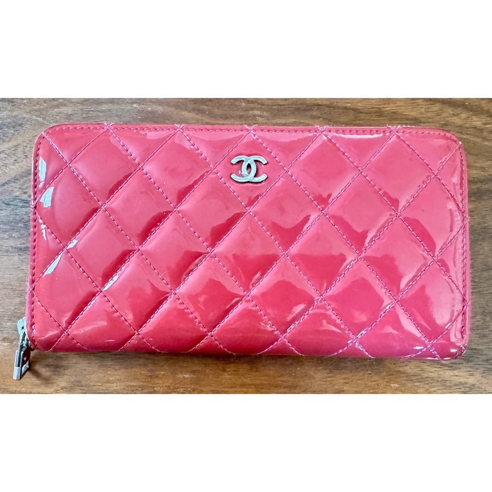 Chanel Brilliant Zip Around Long Wallet Pink Quilted Patent Leather CC Logo